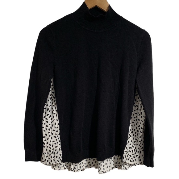 Ann Taylor sweater black pleated polyester‎ printed back xs - Picture 1 of 7
